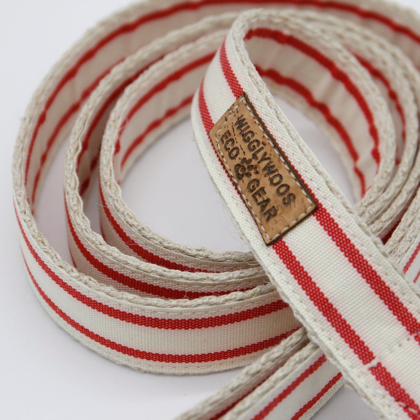 Flat Hemp - Leash with Layered Red Striped Ribbon by Wigglywoos