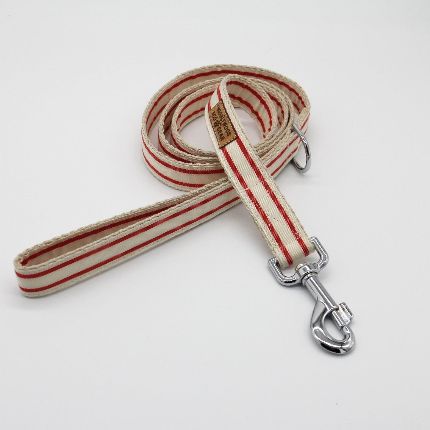 Flat Hemp - Leash with Layered Red Striped Ribbon by Wigglywoos