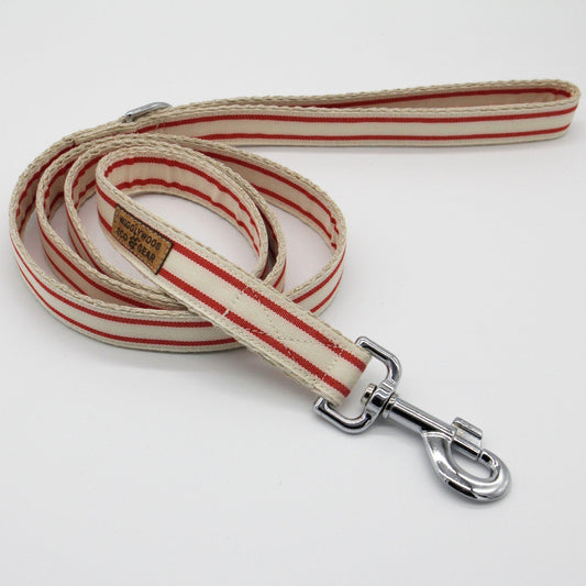 Flat Hemp - Leash with Layered Red Striped Ribbon by Wigglywoos